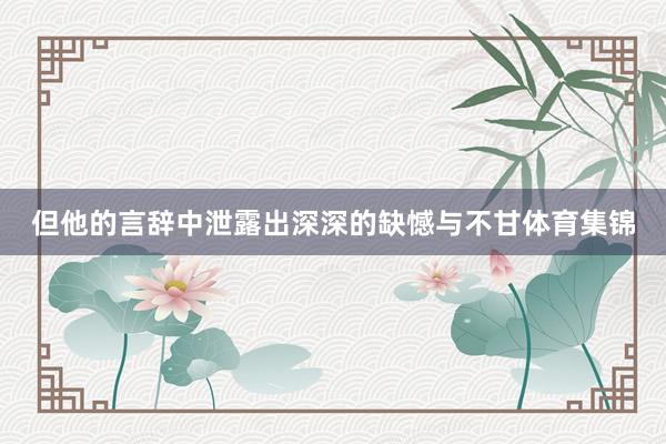 但他的言辞中泄露出深深的缺憾与不甘体育集锦